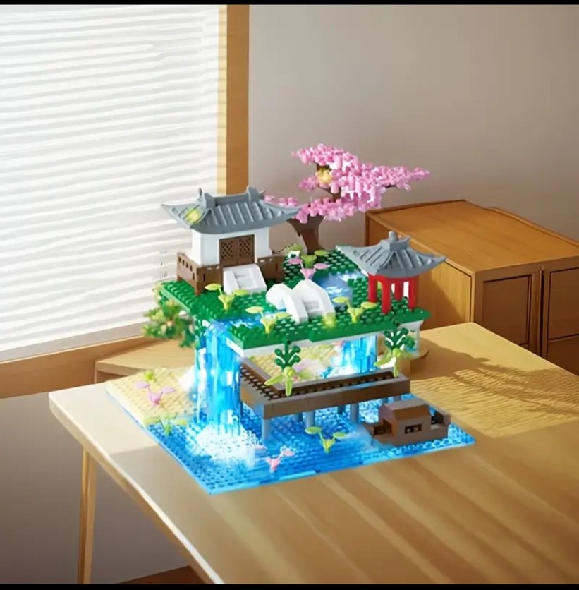 Şelale havuzlu ev Lego Bahçe Kiraz ağacı Lego blok kutulu - Görsel 5