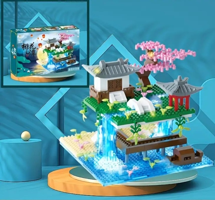 Şelale havuzlu ev Lego Bahçe Kiraz ağacı Lego blok kutulu - Görsel 4