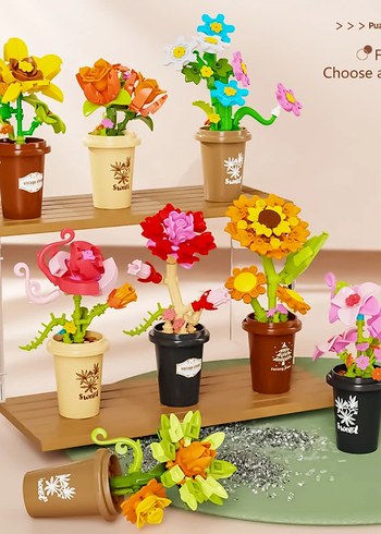 saksılı çiçek Lego Çiçek Seti Lego blok Bricks Kutusuz - Görsel 4