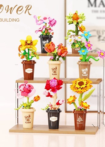 saksılı çiçek Lego Çiçek Seti Lego blok Bricks Kutusuz - Görsel 6