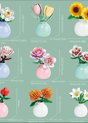 Mini Vazolu Çiçek Lego Blok Gül zambak lale Lego blok Kutulu - Görsel 4