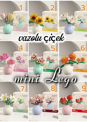 Mini Vazolu Çiçek Lego Blok Gül zambak lale Lego blok Kutulu - Görsel 8