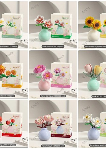 Mini Vazolu Çiçek Lego Blok Gül zambak lale Lego blok Kutulu - Görsel 3