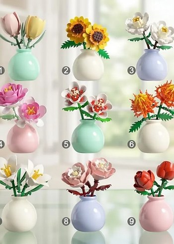 Mini Vazolu Çiçek Lego Blok Gül zambak lale Lego blok Kutulu - Görsel 7