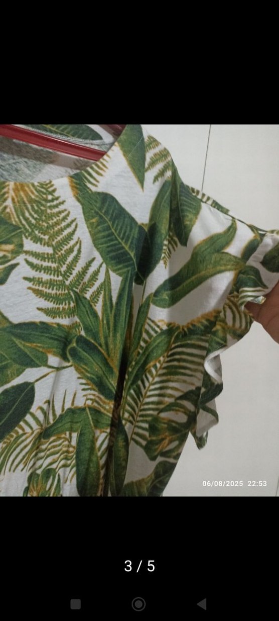 Yeşil Desenli Uzun tam pamuk günlük Elbisesi - Görsel 3