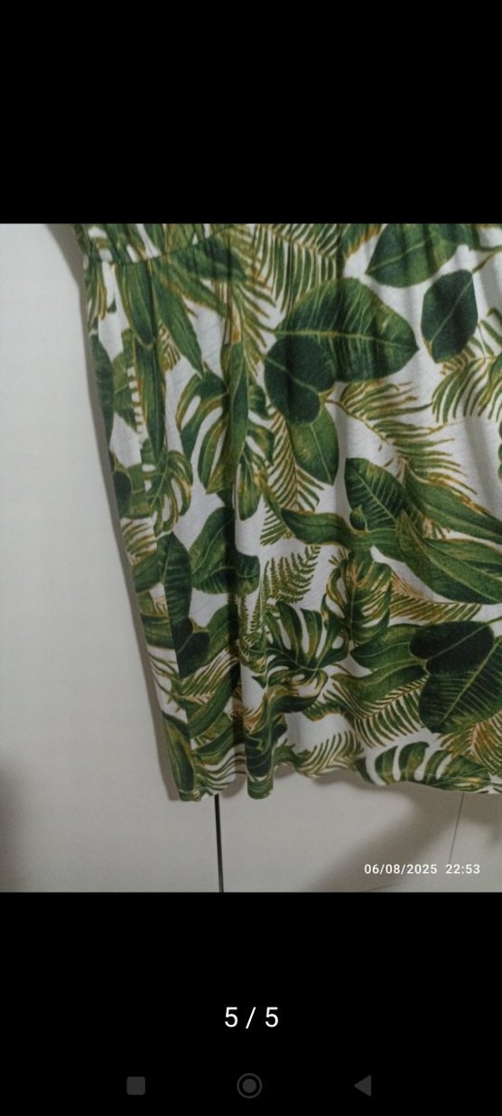 Yeşil Desenli Uzun tam pamuk günlük Elbisesi - Görsel 4