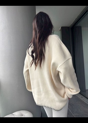 zara#ipekyol#h&m#mango#V Yaka Beyaz Örme Kadın Hırka - Görsel 2