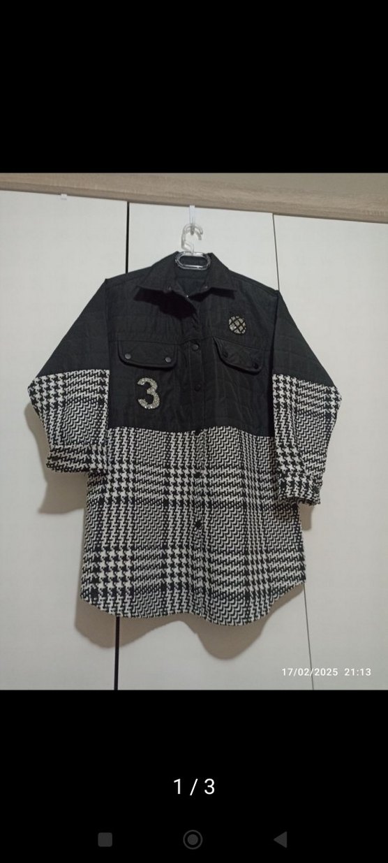 Düğmeli Siyah Kareli Kadın Gömlek - Görsel 3