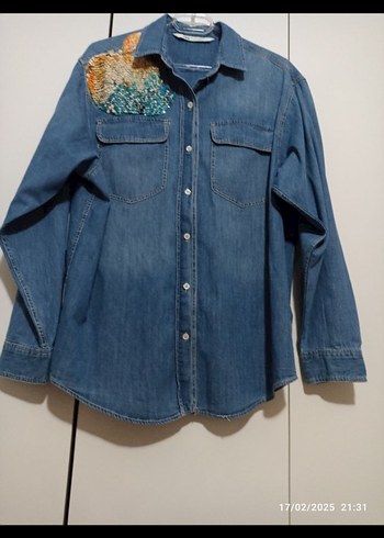 zara#twist#ipekyol#Nakışlı Uzun Kollu Mavi Denim Gömlek - Görsel 5