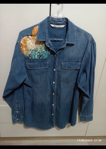 zara#twist#ipekyol#Nakışlı Uzun Kollu Mavi Denim Gömlek - Görsel 7