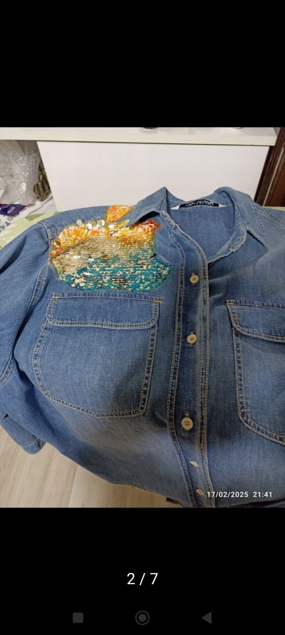 zara#twist#ipekyol#Nakışlı Uzun Kollu Mavi Denim Gömlek - Görsel 2