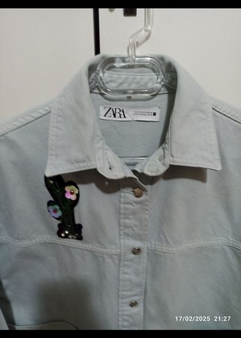 Zara Gri Kısa Denim Gömlek - Görsel 2