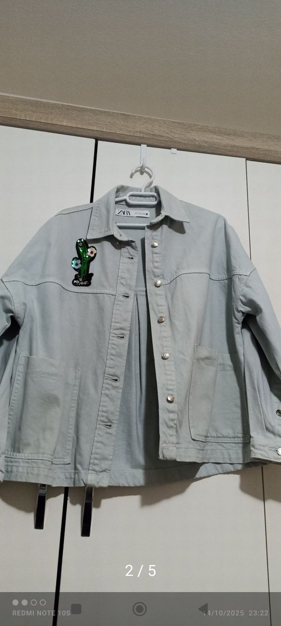 Zara Gri Kısa Denim Gömlek - Görsel 5