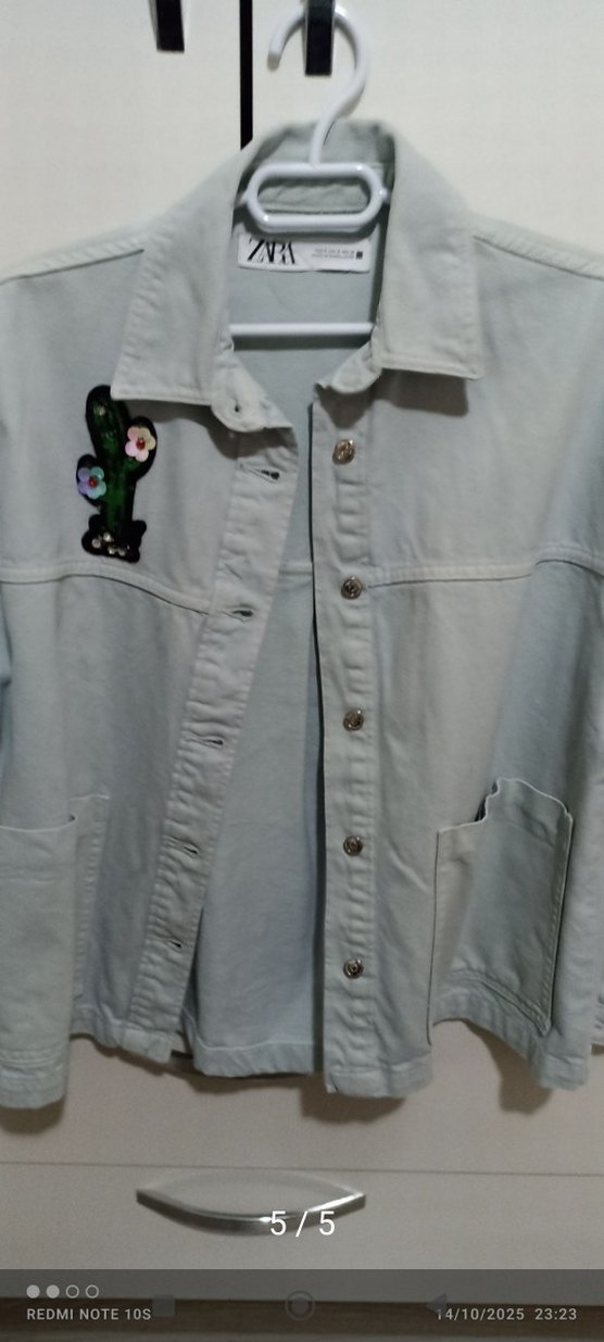 Zara Gri Kısa Denim Gömlek - Görsel 3