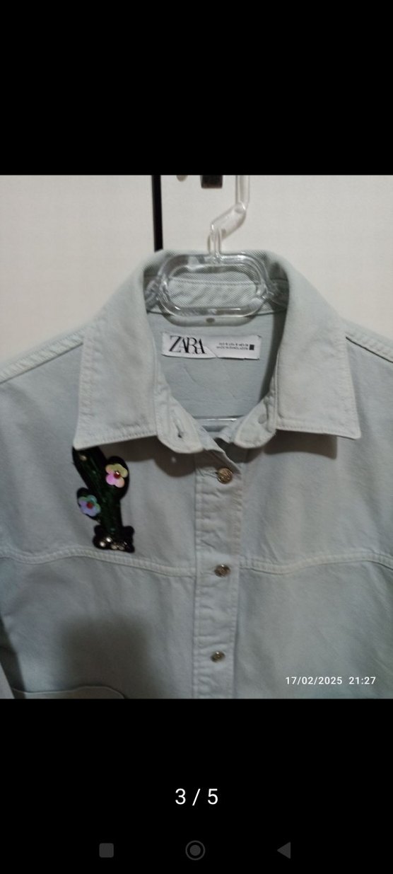 Zara Gri Kısa Denim Gömlek - Görsel 2