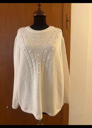 Kadın Beyaz Örgü Triko Kazak - Görsel 5