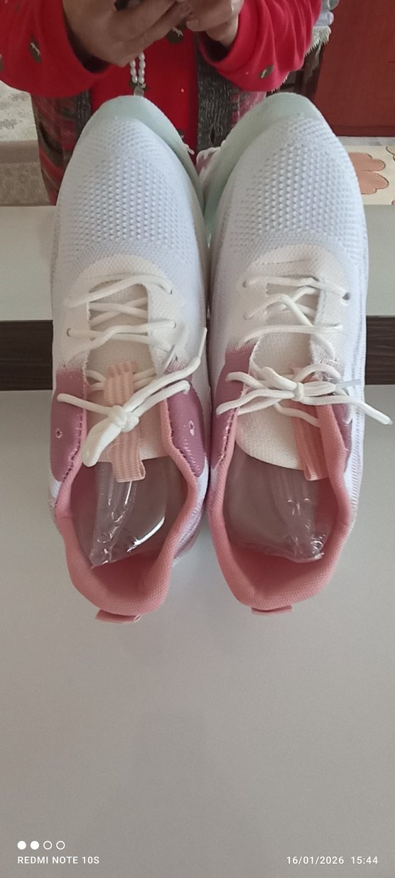 Beyaz Pembe Bağcıklı Spor Kadın Sneakers - Görsel 3