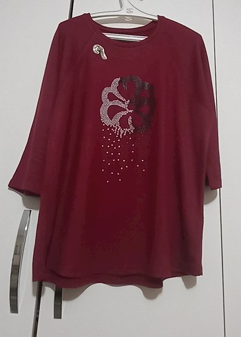 Bordo Payetli Kadın Sweatshirt - Görsel 5