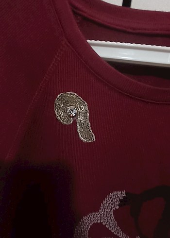 Bordo Payetli Kadın Sweatshirt - Görsel 2