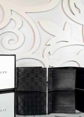 Gucci Siyah Monogramli Deri Cuzdan