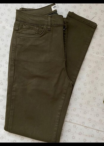 Düğmeli Haki Kadın Skinny Pantolon - Görsel 2