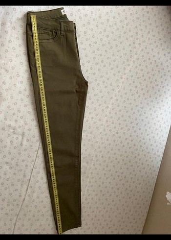 Düğmeli Haki Kadın Skinny Pantolon - Görsel 4