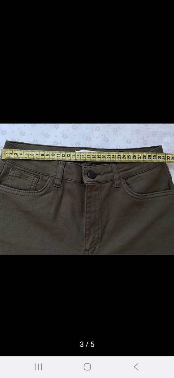 Düğmeli Haki Kadın Skinny Pantolon - Görsel 3