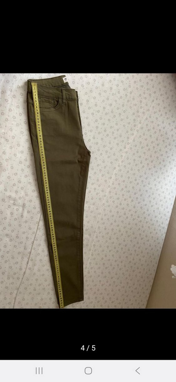 Düğmeli Haki Kadın Skinny Pantolon - Görsel 4