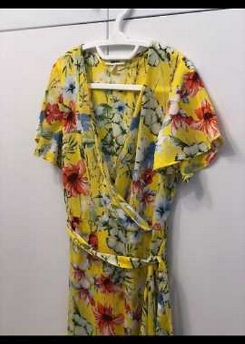 Sarı Çiçek Desenli Uzun Bohem Elbise - Görsel 4