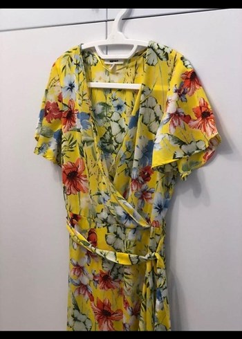 Sarı Çiçek Desenli Uzun Bohem Elbise - Görsel 5