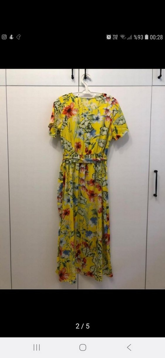 Sarı Çiçek Desenli Uzun Bohem Elbise - Görsel 2