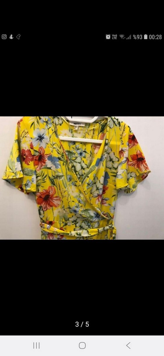 Sarı Çiçek Desenli Uzun Bohem Elbise - Görsel 3