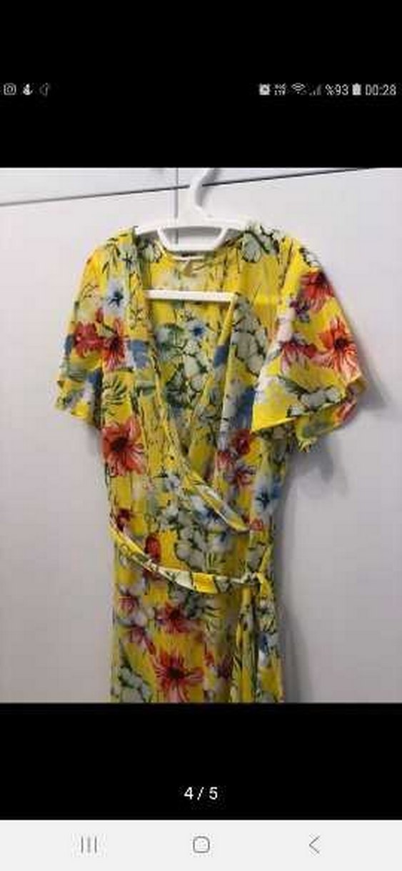 Sarı Çiçek Desenli Uzun Bohem Elbise - Görsel 4