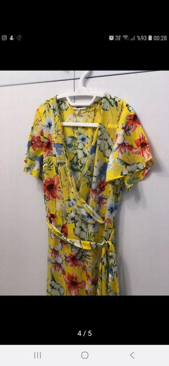 Sarı Çiçek Desenli Uzun Bohem Elbise - Görsel 5