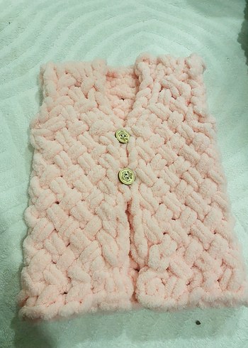 Kız Çocuk Pembe Örgü Yelek - Görsel 2
