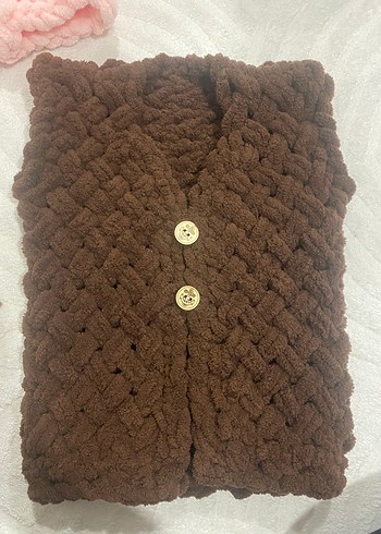 Kız Çocuk Pembe Örgü Yelek - Görsel 4