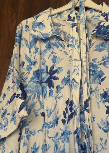 xl Beden mavi Renk Mavi Batik Desenli Pamuklu Uzun Elbise