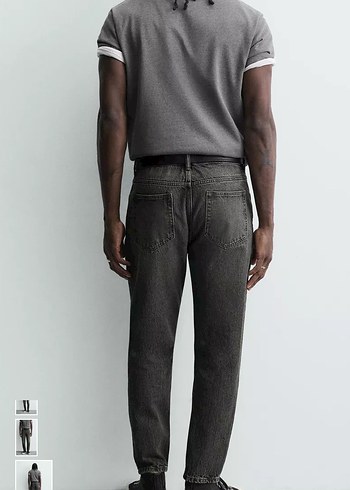 Gri crop Fit Erkek Denim Pantolon - Görsel 2
