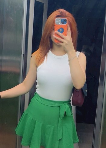 Yeşil Mini Etek, Transparan Detaylı - Görsel 2