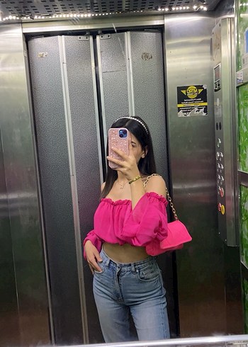 Pembe Straplez Uzun Kollu Transparan Bluz - Görsel 2