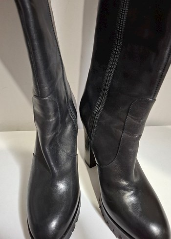 Siyah Deri Dizüstü Platform Topuklu Kadın Çizme - Görsel 4