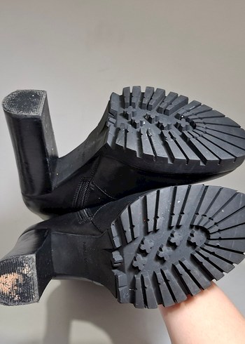 Siyah Deri Dizüstü Platform Topuklu Kadın Çizme - Görsel 6