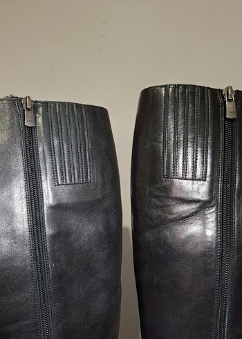 Siyah Deri Dizüstü Platform Topuklu Kadın Çizme - Görsel 5