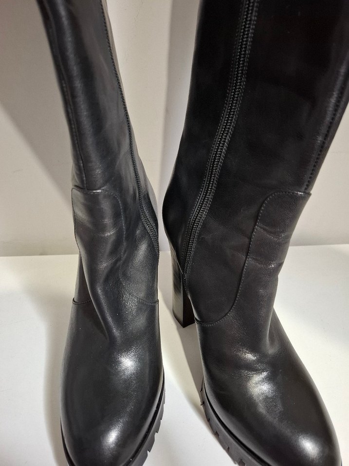 Siyah Deri Dizüstü Platform Topuklu Kadın Çizme - Görsel 4