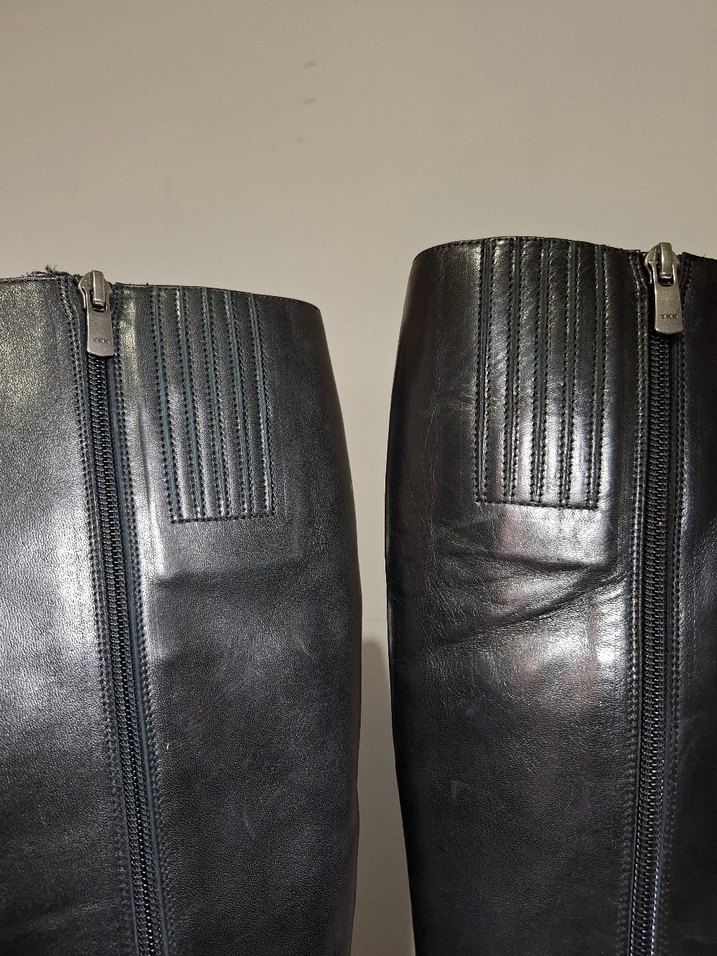 Siyah Deri Dizüstü Platform Topuklu Kadın Çizme - Görsel 5