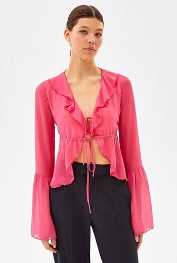 Berahka Pembe Tül Bağlamalı Bolero