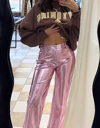 Pull&Bear metalik pembe pantolon