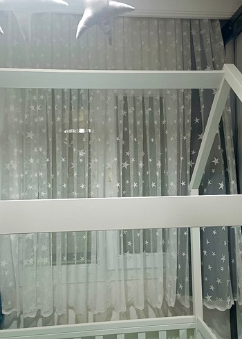 Beyaz Yıldız Desenli Tül Perde - Görsel 2
