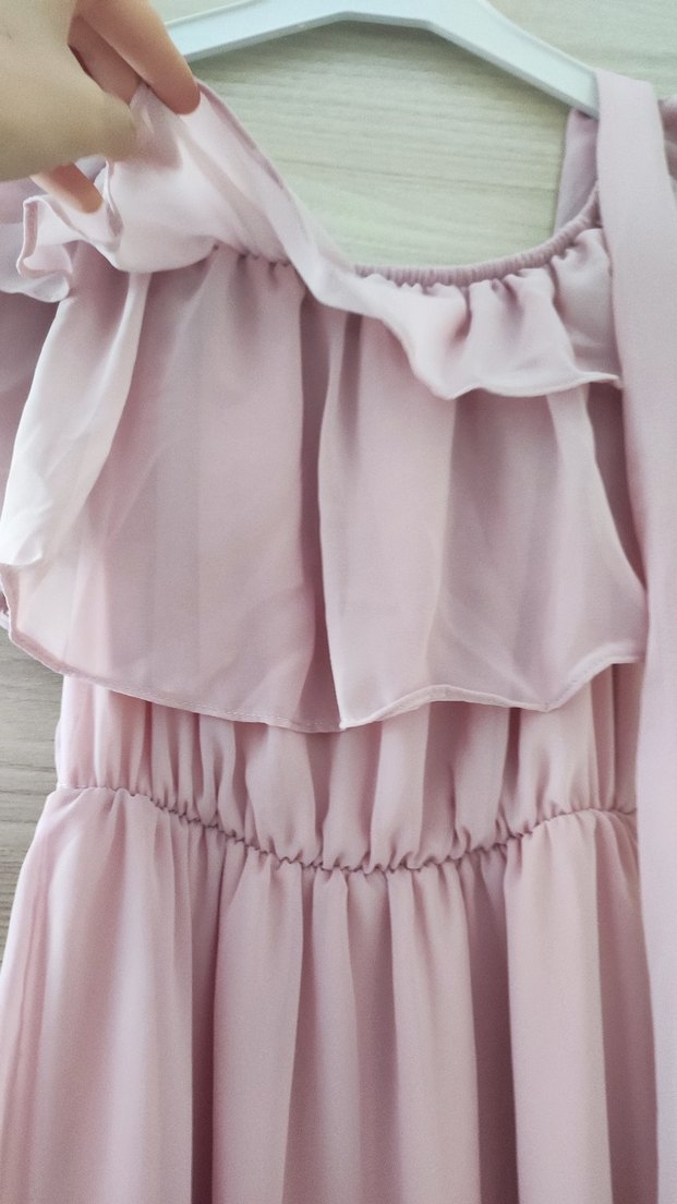 Pembe Volanlı Uzun Bohem Elbise - Görsel 3