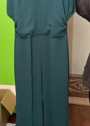 Kadın V Yaka Yeşil Uzun Tulum